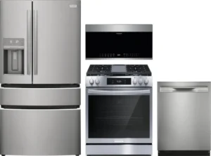 Frigidaire 4-Piece Kitchen Appliances Package with French Door Refrigerator, Gas Range, Dishwasher and Over-the-Range Microwave - Stainless Steel