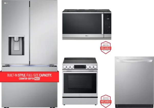 LG 4-Piece Kitchen Appliances Package with French Door Refrigerator, Induction Range, Dishwasher and Over-the-Range Microwave - Stainless Steel