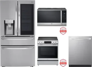LG 4-Piece Kitchen Appliances Package with French Door Refrigerator, Induction Range, Dishwasher and Over-the-Range Microwave - Stainless Steel