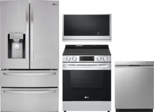 LG 4-Piece Kitchen Appliances Package with French Door Refrigerator, Electric Range, Dishwasher and Over-the-Range Microwave - Stainless Steel