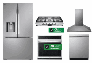 LG LGREDWWOCTRH3 5 Piece Kitchen Appliances Package with French Door Refrigerator and Dishwasher in Stainless Steel