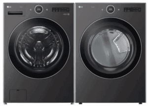 LG LGWADRGB6700 Side-by-Side Front Load Washer and Gas Dryer Set in Black Steel