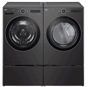LG LGWADREB6701 Side-by-Side on Pedestals Front Load Washer and Electric Dryer Set in Black Steel