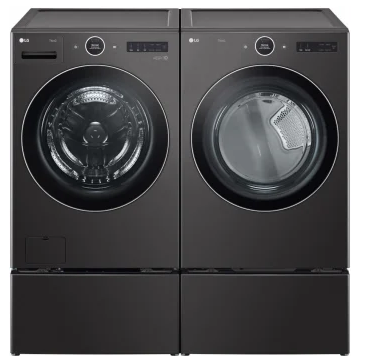 LG LGWADREB65001 Side-by-Side on Pedestals Front Load Washer and Electric Dryer Set in Black Steel