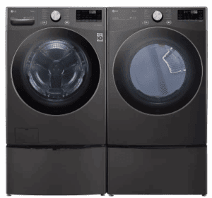 LG LGWADREB40002 Side-by-Side on SideKick Pedestals Front Load Washer and Electric Dryer Set in Black Steel