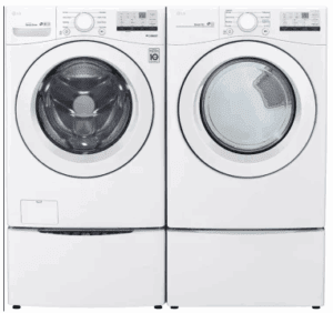 LG LGWADRGW02 Side-by-Side on Pedestals Front Load Washer and Gas Dryer Set in White