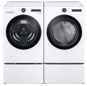 LG LGWADREW65002 Side-by-Side on SideKick Pedestals Front Load Washer and Electric Dryer Set in White