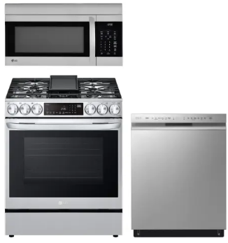 LG LGRERADWMW4003 4 Piece Kitchen Appliances Package with French Door Refrigerator, Gas Range, Dishwasher and Over the Range Microwave in Stainless Steel - Image 4