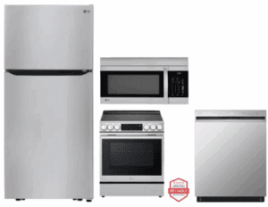 LG LGRERADWMW21317  4 Piece Kitchen Appliances Package with Top Freezer Refrigerator, Induction Range, Dishwasher and Over the Range Microwave in Stainless Steel