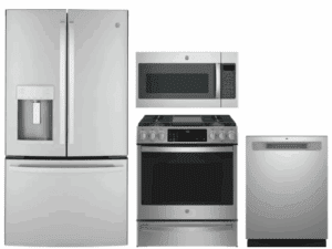 GE RERADWMW103852 Profile 4 Piece Kitchen Appliances Package with French Door Refrigerator