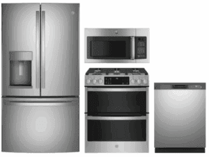 GE RERADWMW3632 4 Piece Kitchen Appliances Package with French Door Refrigerator