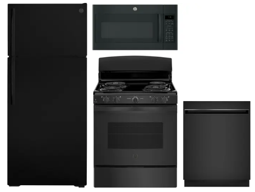 GE GERERADWMW3315 4 Piece Kitchen Appliances Package with Top Freezer Refrigerator