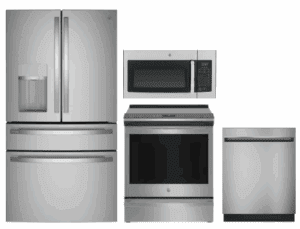 GE RERADWMW6724  4 Piece Kitchen Appliances Package with French Door Refrigerator