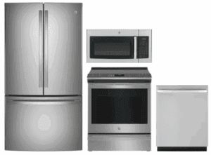 GE RERADWMW6706  4 Piece Kitchen Appliances Package with French Door Refrigerator