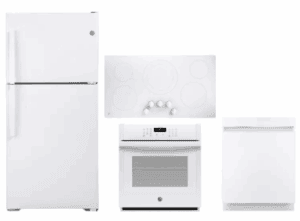 GE GERECTWODW101  4 Piece Kitchen Appliances Package with Top Freezer Refrigerator