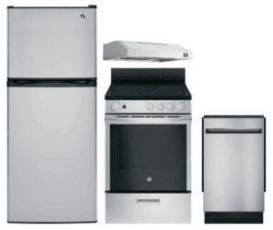 GE RERADWMW4004  4 Piece Kitchen Appliances Package with Top Freezer Refrigerator