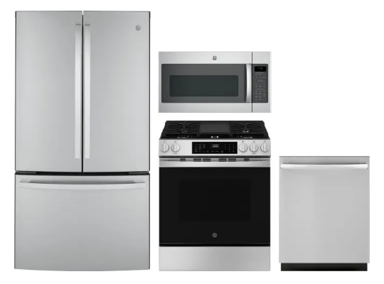 GE GERERADWMW104171 4 Piece Kitchen Appliances Package with French Door Refrigerator