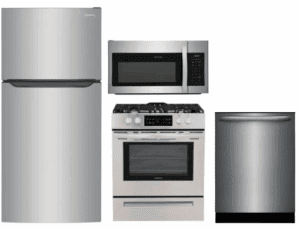 FRRERAMWDW30124  4 Piece Kitchen Appliances Package with Top Freezer Refrigerator, Gas Range