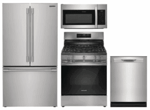 FRRERADWMW888962333  4 Piece Kitchen Appliances Package with French Door Refrigerator, Gas Range