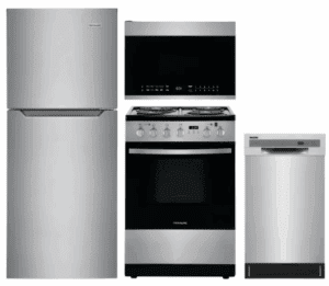 FRRERADWMW3003  4 Piece Kitchen Appliances Package with Top Freezer Refrigerator, Electric Range