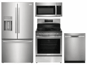 FRRERADWMW4550 4 Piece Kitchen Appliances Package with French Door Refrigerator, Electric Range