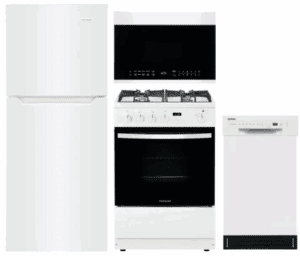 FRRERADWMW3006  4 Piece Kitchen Appliances Package with Top Freezer Refrigerator : White