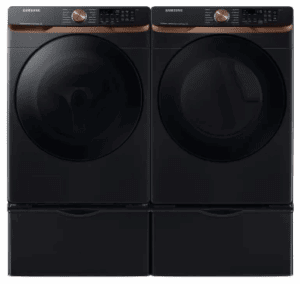 SAWADREV83001 Side-by-Side on Pedestals Front Load Washer and Electric Dryer Set in Black