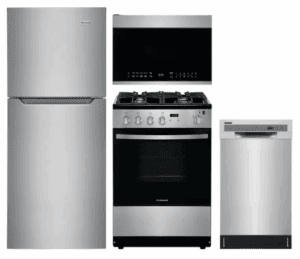 FRRERADWMW3002  4 Piece Kitchen Appliances Package with Top Freezer Refrigerator, Gas Range