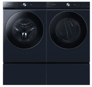 SAWADRED89002 Side-by-Side on Pedestals Front Load Washer and Electric Dryer Set in Navy