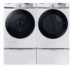 SAWADRGW6301 Side-by-Side on Pedestals Front Load Washer and Gas Dryer Set in White