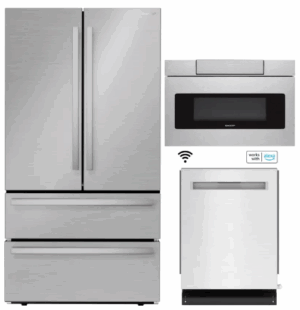 SHARPREDWMD109  3 Piece Kitchen Appliances Package with French Door Refrigerator