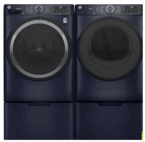GE GEWADRERRS550SP2 Side-by-Side on Pedestals Front Load Washer and Electric Dryer Set in Sapphire Blue