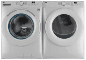 GE GEWADREYWW350SS Side-by-Side Front Load Washer and Electric Dryer Set in White