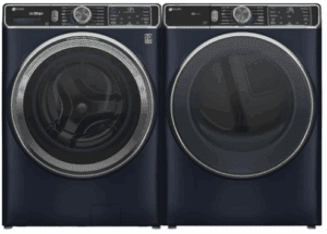 GE GEWADREPVRS870S Side-by-Side Front Load Washer and Electric Dryer Set in Blue