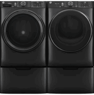GE GEWADREVDS655SP2 Side-by-Side on Pedestals Front Load Washer and Electric Dryer Set in Graphite