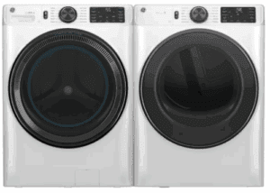 GE GEWADREVWW655SS Side-by-Side Front Load Washer and Electric Dryer Set in White