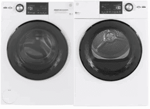 GE GEWADREMWW148SS Front Load Washer and Electric Dryer Set in White