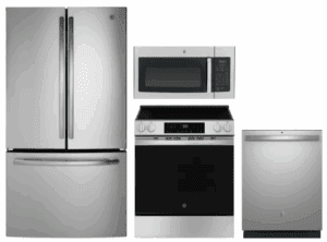 GE GERERADWMW104119 4 Piece Kitchen Appliances Package with French Door Refrigerator Stainless Steel