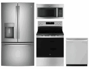 GE GERERADWMW104191  4 Piece Kitchen Appliances Package with French Door Refrigerator  in Stainless Steel