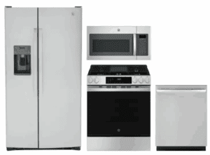 GE GERERADWMW104169 4 Piece Kitchen Appliances Package with Side-by-Side Refrigerator in Stainless Steel
