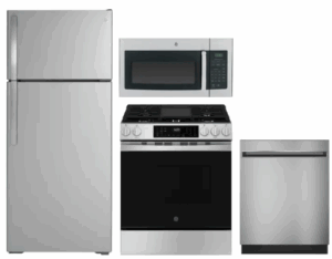 GE GERERADWMW104160 4 Piece Kitchen Appliances Package with Top Freezer Refrigerator