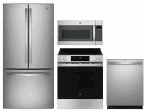 GE GERERADWMW104107 4 Piece Kitchen Appliances Package with French Door Refrigerator