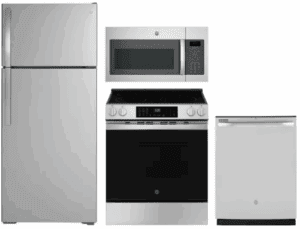 GE GERERAMWDW11255 4 Piece Kitchen Appliances Package with Top Freezer Refrigerator
