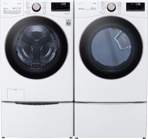 LG LGWADRGW40003 Side-by-Side on Pedestals Front Load Washer and Gas Dryer Set in White