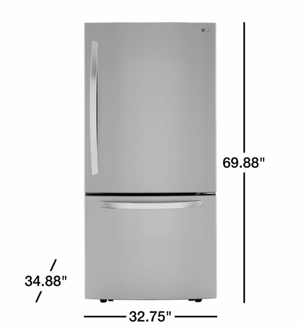 LG LRDCS2603S 33 Inch Freestanding Bottom Freezer Refrigerator with 25.5 Cu. Ft. Capacity, Door Cooling+, Humidity Crispers, Multi-AirFlow - Image 2