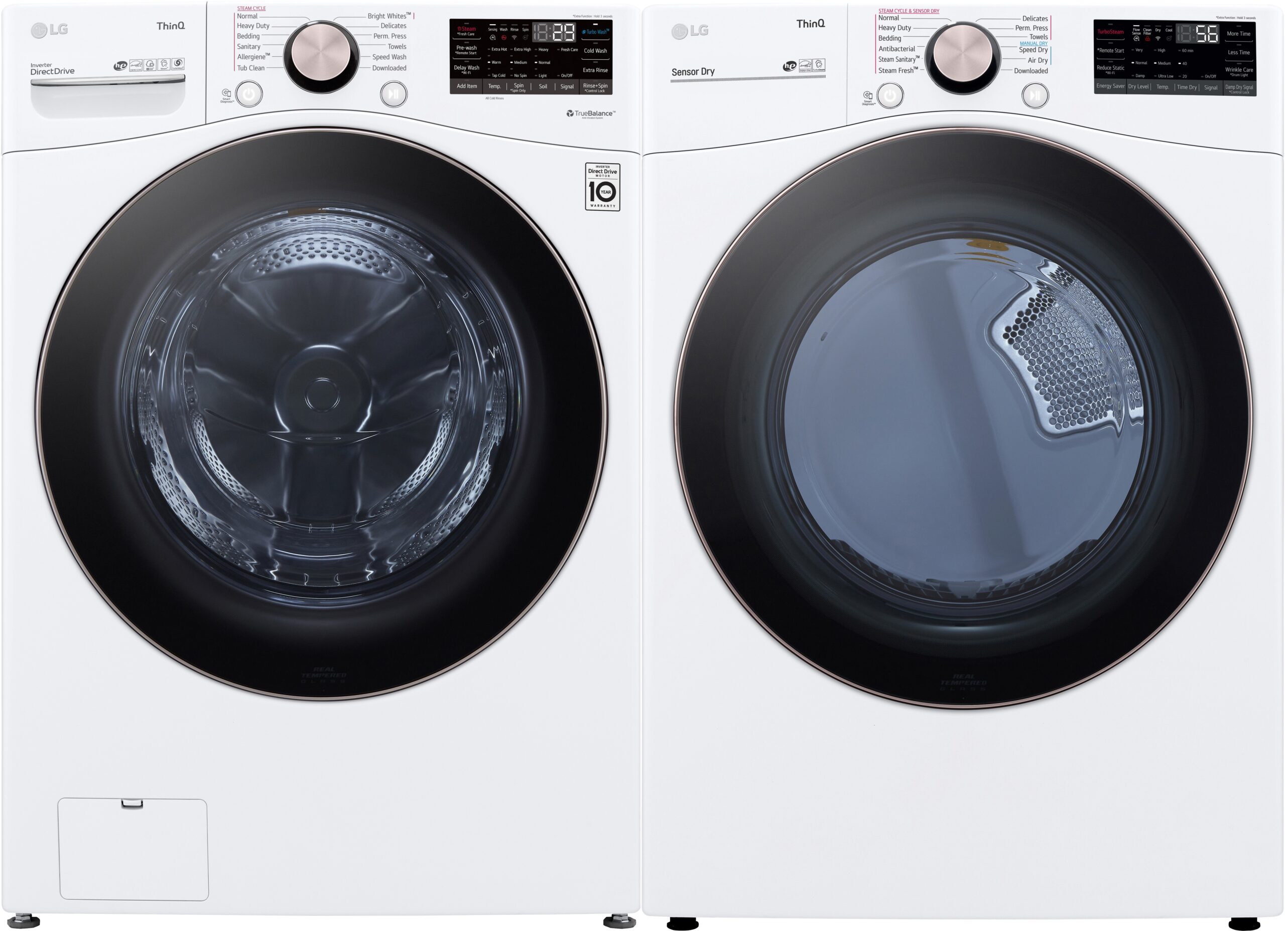 LG LGWADRGW40001 Side-by-Side Front Load Washer and Gas Dryer Set in White