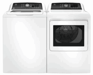 GE GEWADREWS585 Side-by-Side Top Load Washer and Electric Dryer Set in White