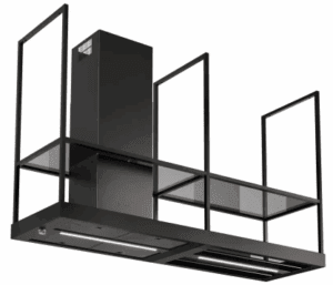 TSHIS70BK600 70 Inch T-Shelf Range Hood with 4-Speed/600 CFM Blower, 360° Usability, Glass Shelving, Tunable White Lighting, LED Lights, Sound Pro Blower, Dishwasher Safe Filters and Electronic Rainbow Knob Controls