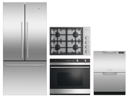 FPRECTWODW258 4 Piece Kitchen Appliances Package with French Door Refrigerator and Dishwasher in Stainless Steel