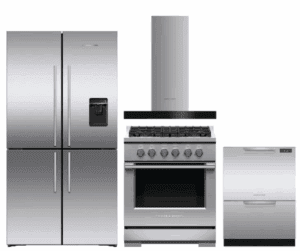 FPRERADWRH6643  4 Piece Kitchen Appliances Package with French Door Refrigerator, Gas Range and Dishwasher in Stainless Steel